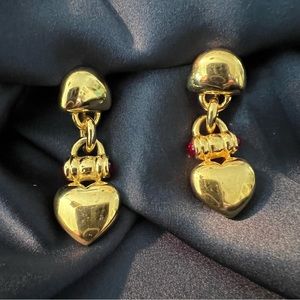 Vintage Gold Tone Dangling Heart Earrings